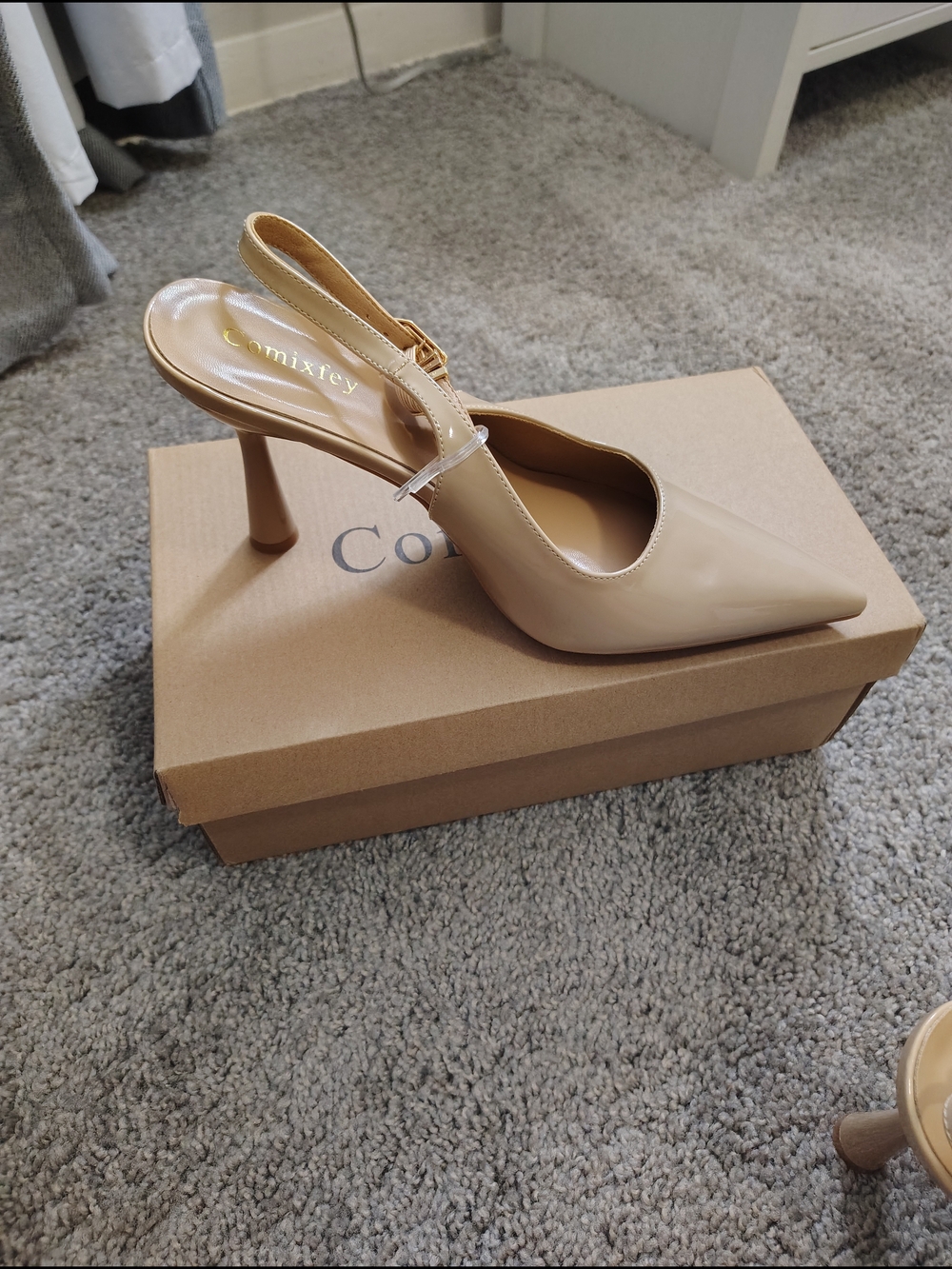 Comixfey Women's Pointed Toe Slingback Pump in Beige